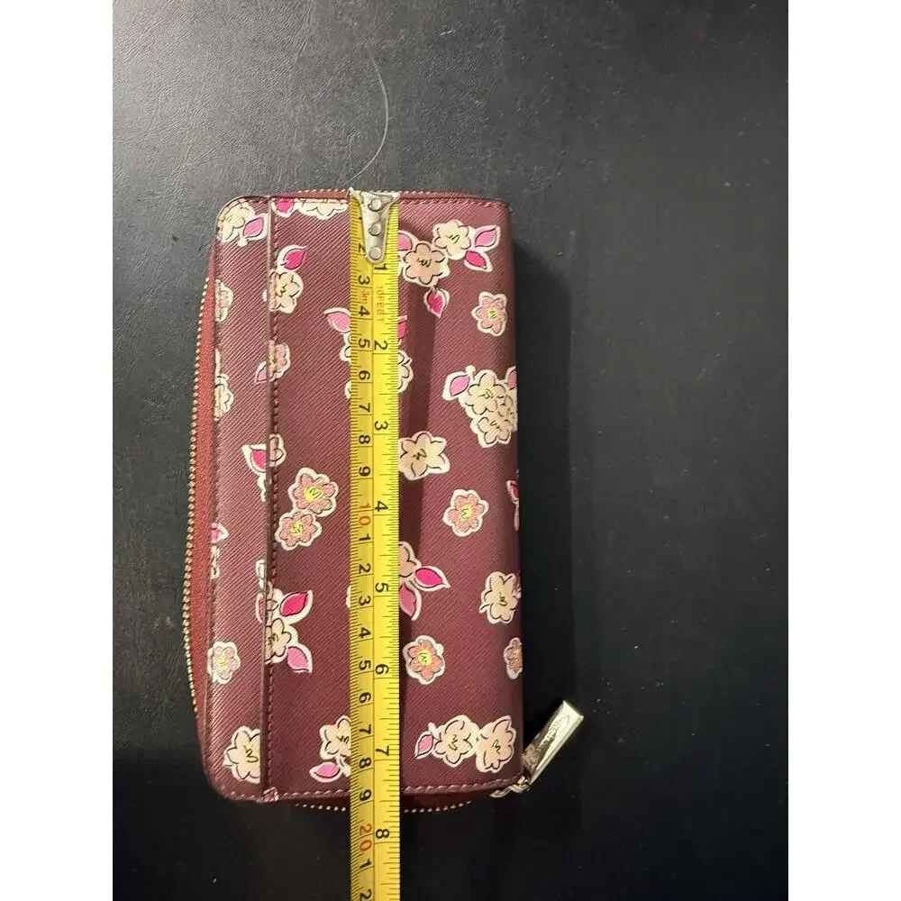 Kate Spade New York Frosted Floral Deep Berry Continental Zip Wallet